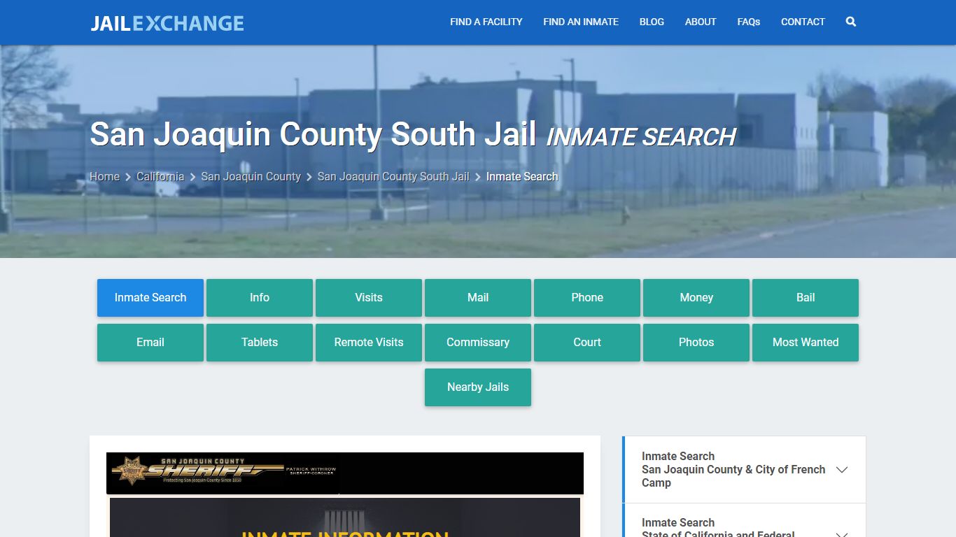 San Joaquin County South Jail Inmate Search - Jail Exchange