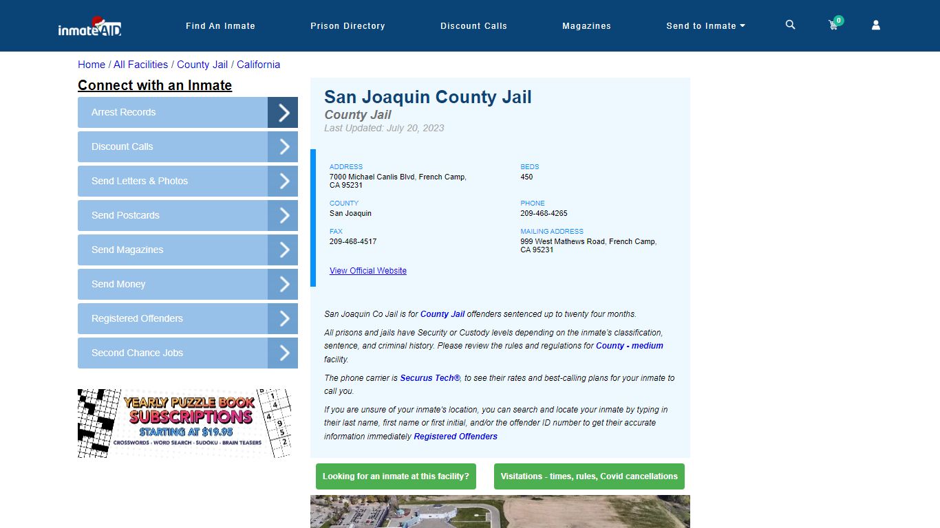 San Joaquin County Jail - Inmate Locator - French Camp, CA